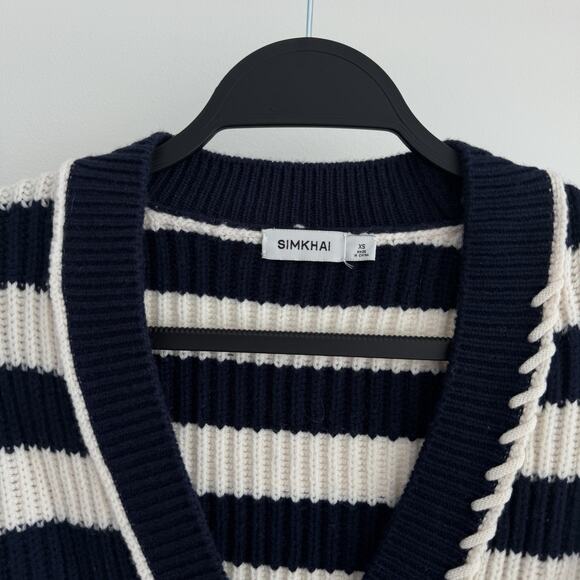 Jonathan Simkhai Sweater Cardigan XS Navy Striped Adara Wool Cashmere Coastal - Picture 3 of 12